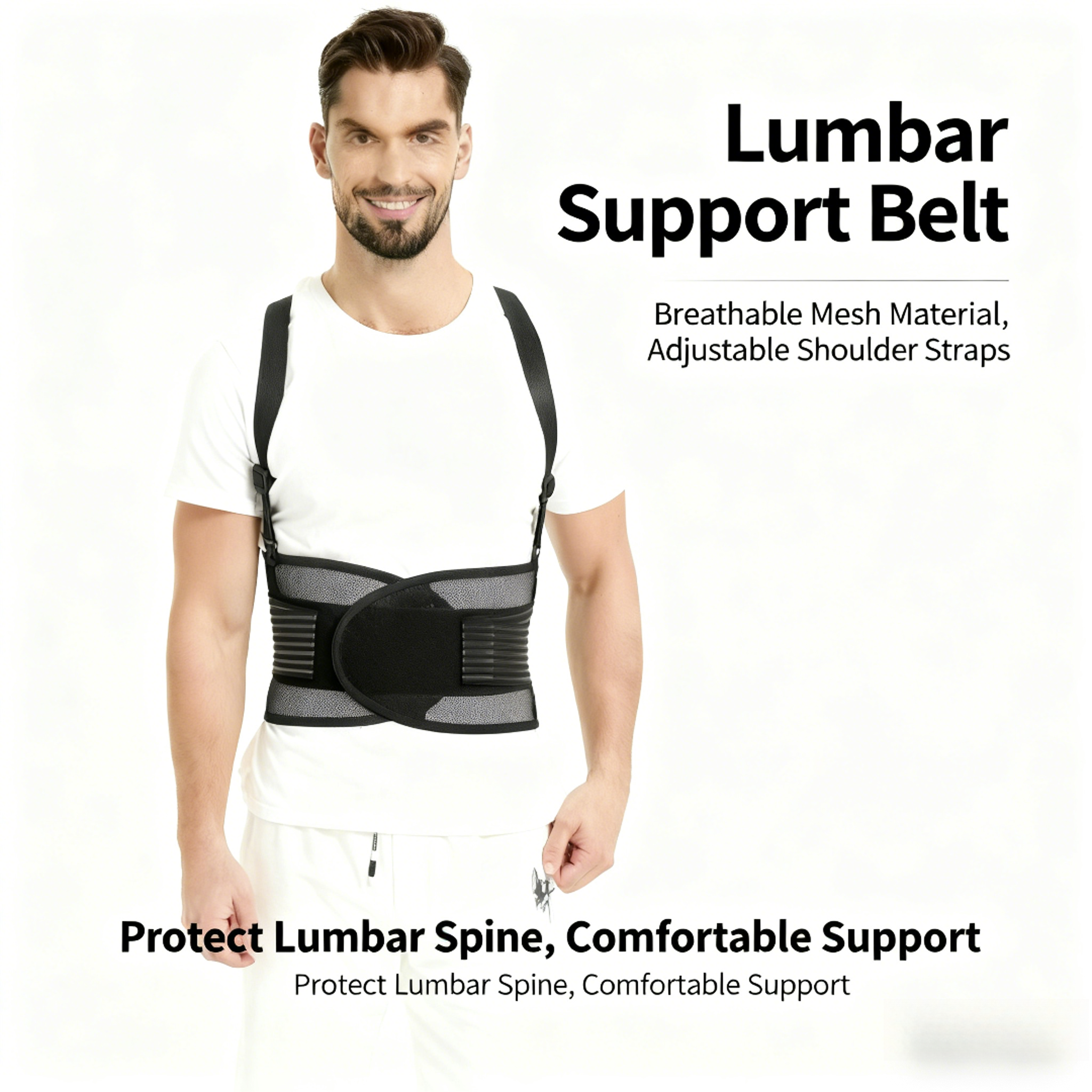 出口肩带式透气钢板护腰带男女健身工作支撑腰围托防脱落腰间盘