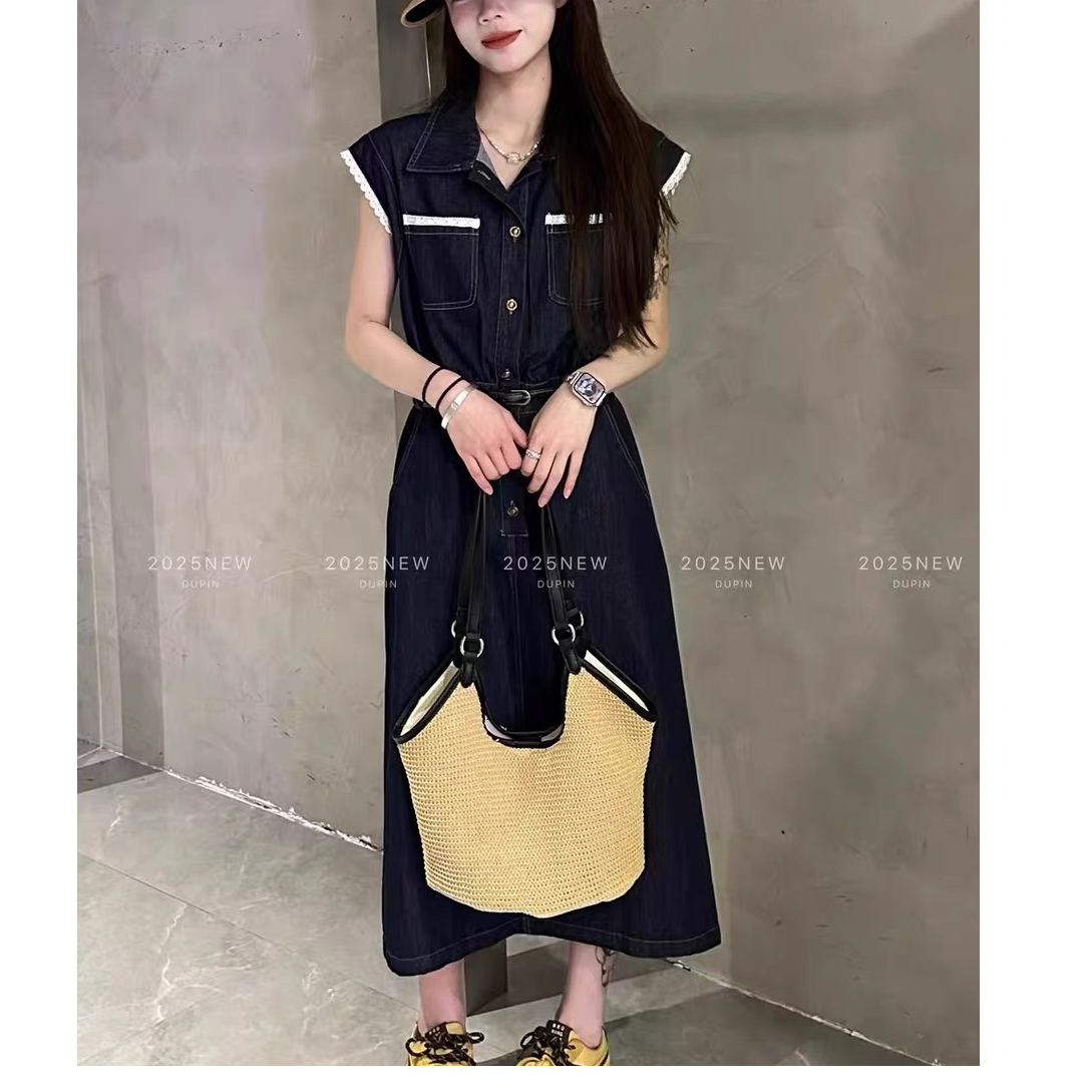 Meng 名字待定 春夏新款韩系休闲翻领复古收腰连衣长裙350