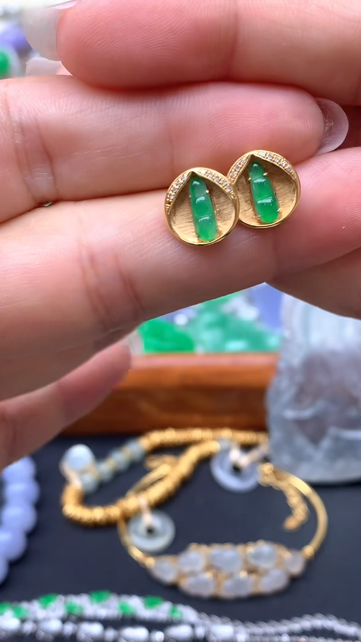 【闪购商品】翡翠耳饰18K金镶嵌232-天然翡翠