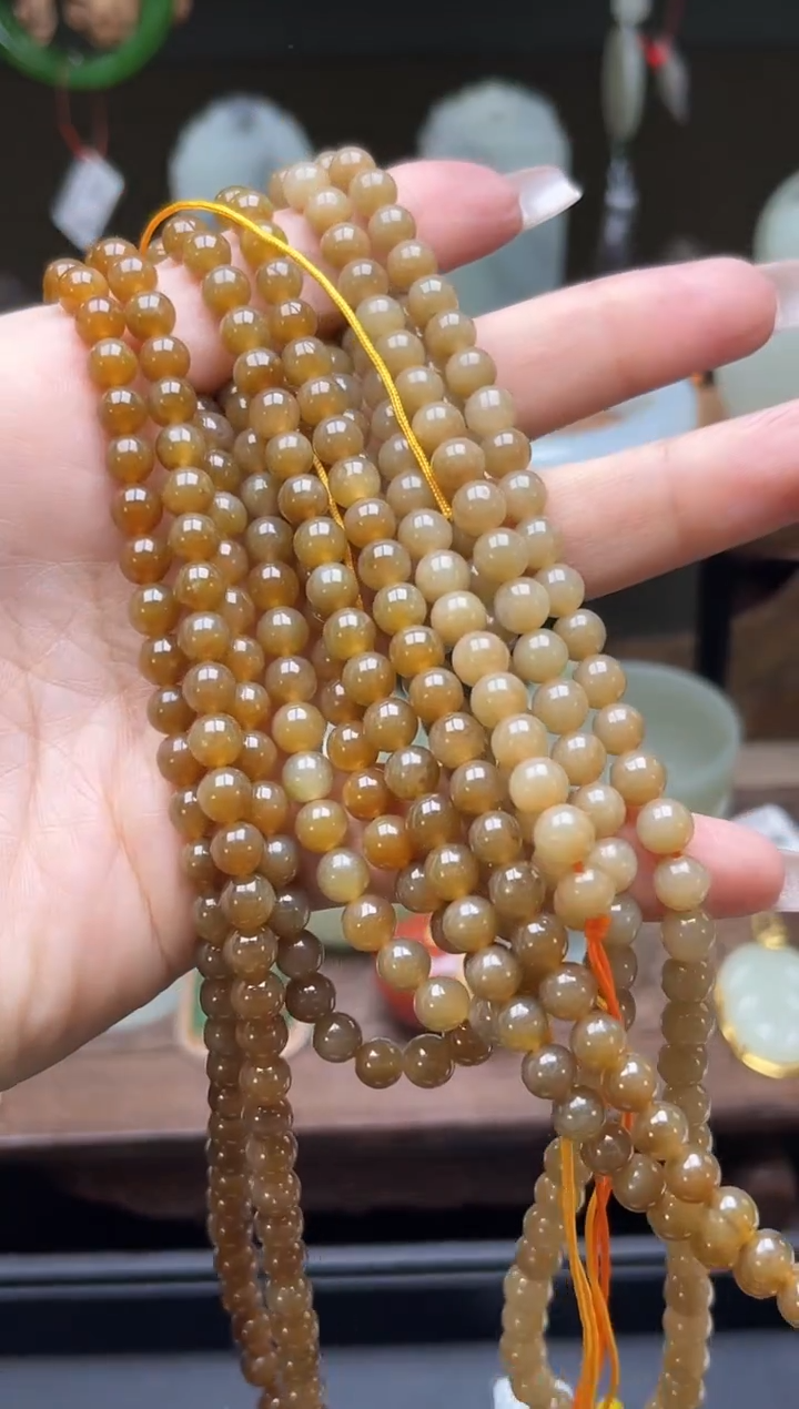 【闪购商品】和田玉项链未镶嵌且末金山糖108珠链卡6 多样性发一