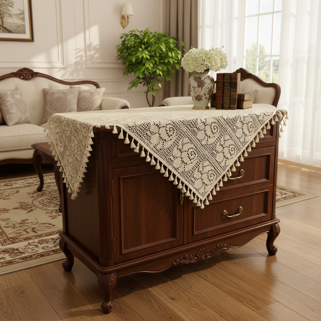 福利2506【80*80cm】米色棉质多功能盖巾正方形桌布防尘台布