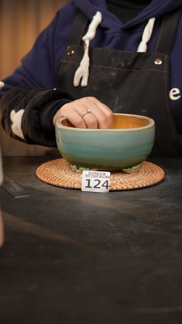 【闪购商品】瓷片124泥泥手工花盆口14-15高8