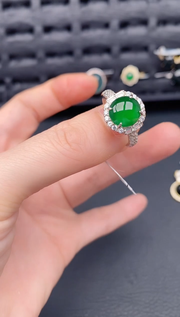 银S925镶嵌戒指翡翠天然a货翡翠355
