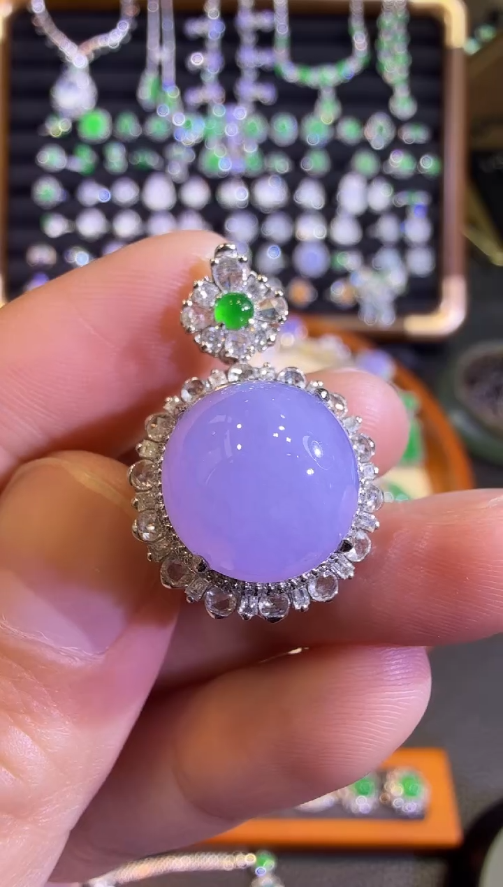 【闪购商品】翡翠戒指18K金镶嵌冰粉紫蛋面吊坠戒指两用款