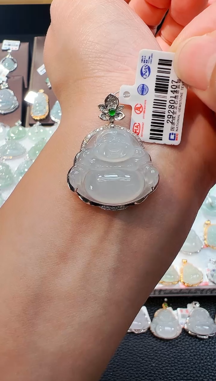 翡翠18K金镶嵌吊坠(不含链)佛公吊坠1407