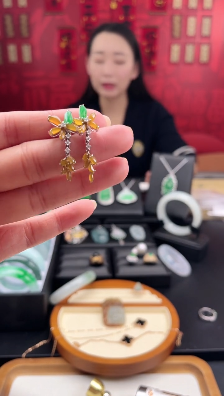 【闪购商品】翡翠耳饰18K金镶嵌耳饰