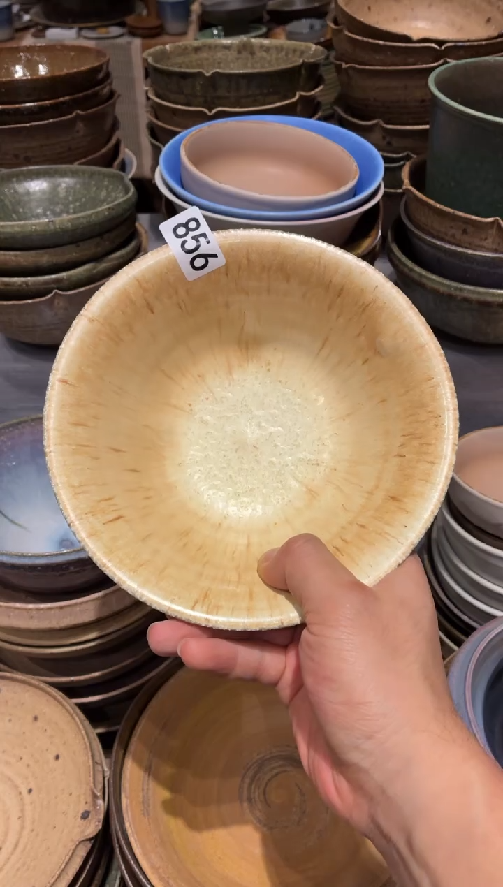 瓷片不**茶856粗陶燕麦色反边碗1个
