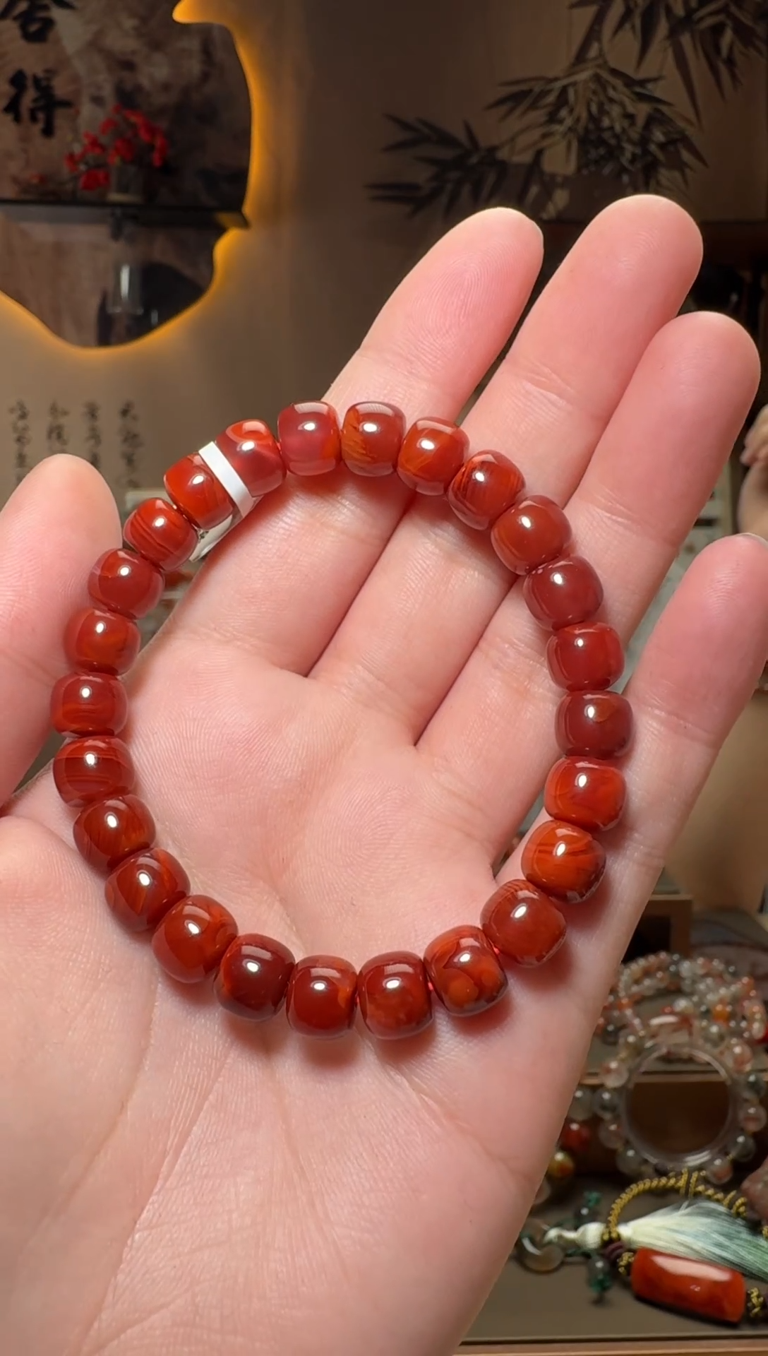 未镶嵌原矿无优化无注胶手串南红玛瑙一条8mm+ 
