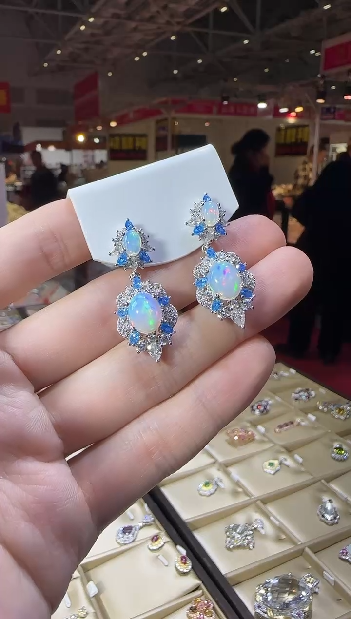 银S925镶嵌欧泊珠宝奇石10*8mm大耳坠