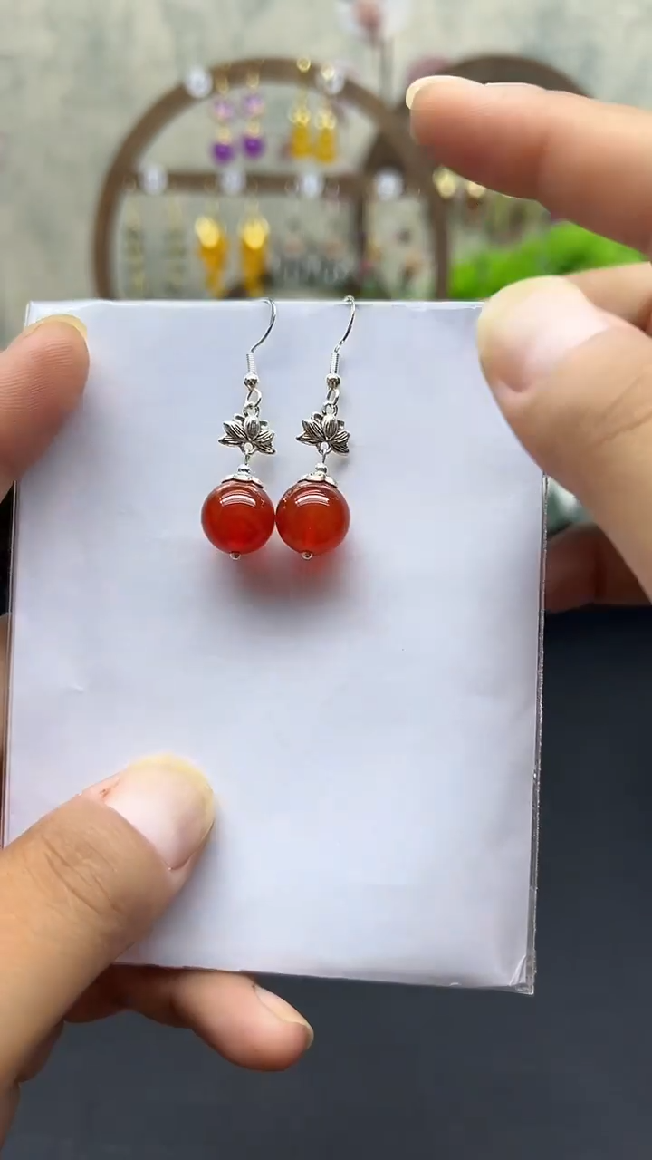 银S925镶嵌耳饰玛瑙/玉髓010