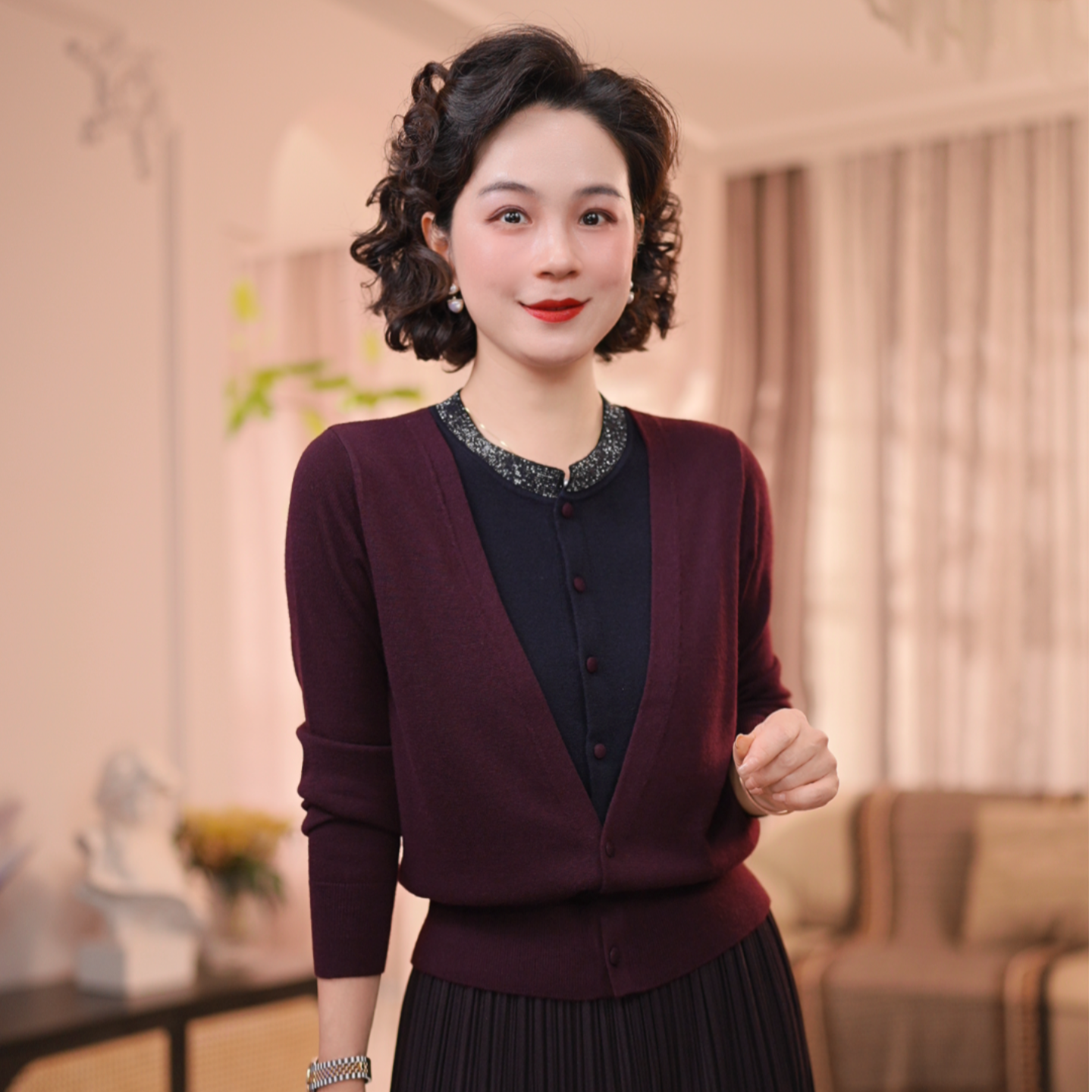 LVMU/吕木【满天星圆领】长袖秋日新款假两件针织衫#DQ6689