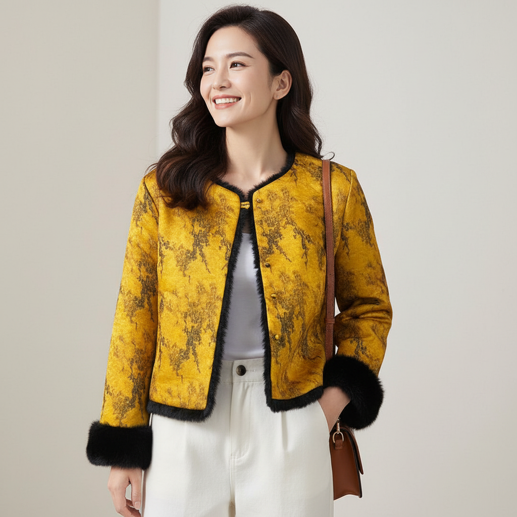 【金色年华】厚款加厚唐装国风复古圆领女士时尚ins秋冬双面0601