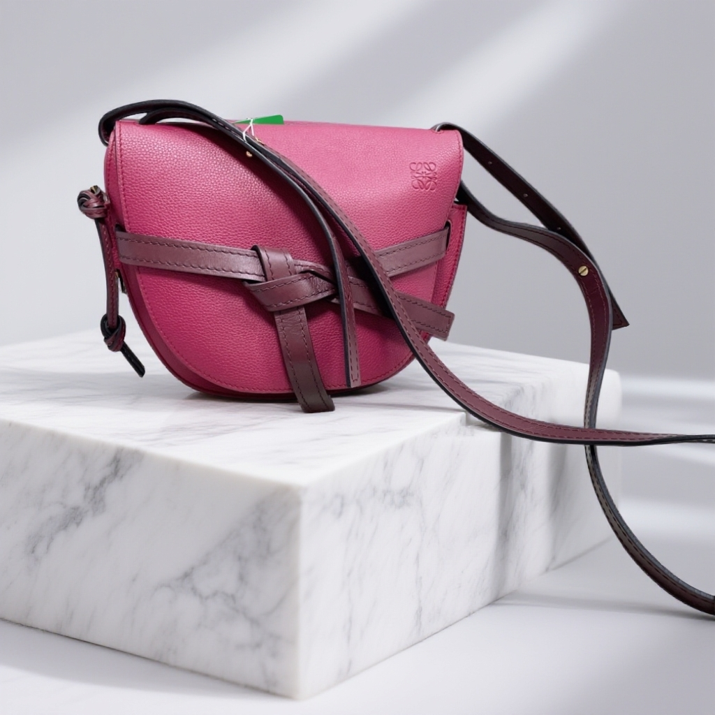 95新 LOEWE/罗意威  玫粉色gate马鞍包 1852 9297 
