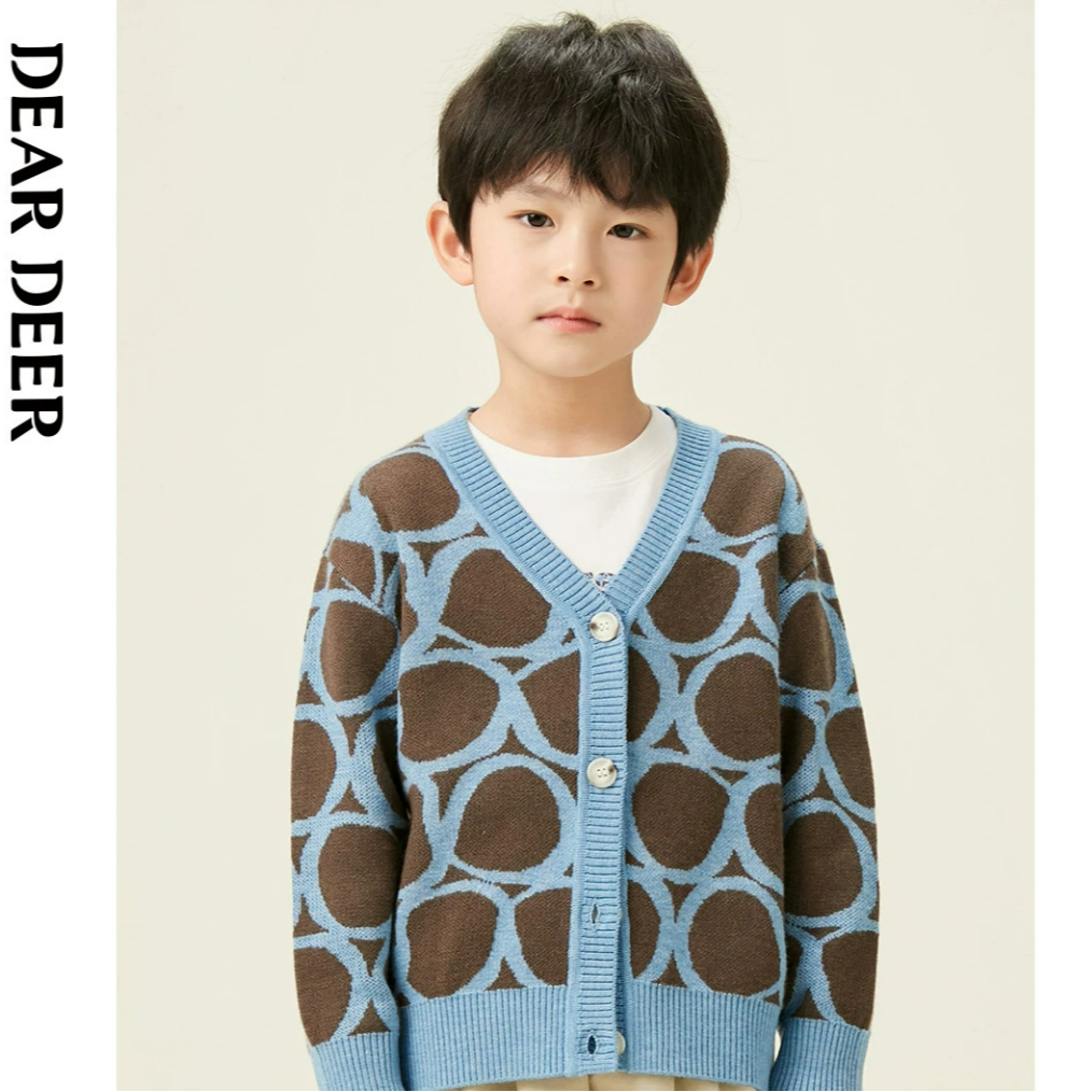 【门店同款】迪迪鹿男大童春秋季男童针织衫v领开衫休闲毛衣线衫
