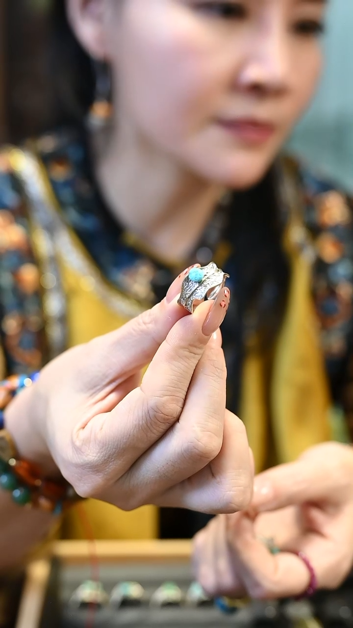 珐琅925银开口戒指