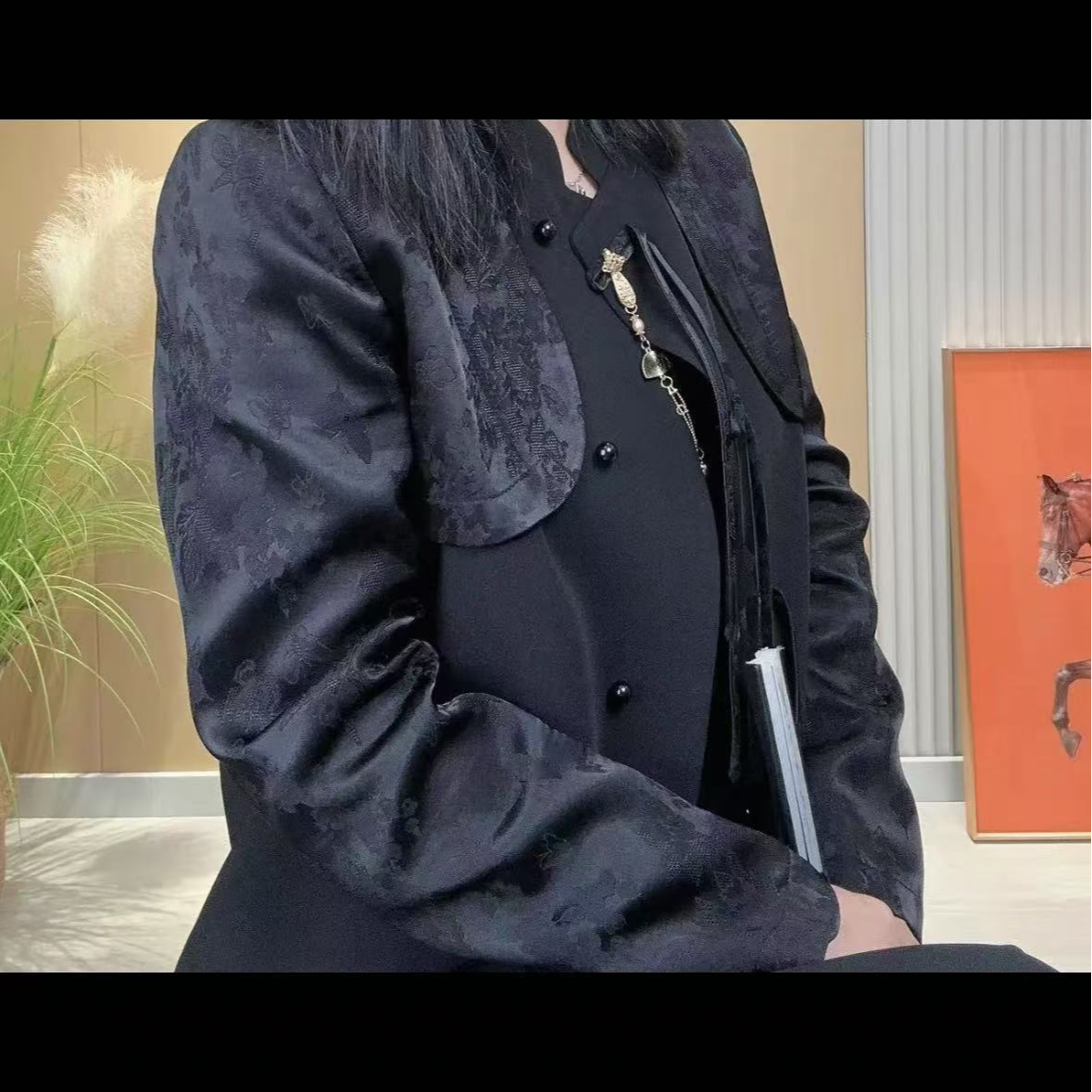 外套新中式女士气质时尚百搭黑色拼接