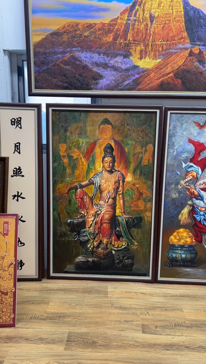 油画K****i水月观音原创艺术油画客厅玄关茶室高级装饰版画挂画