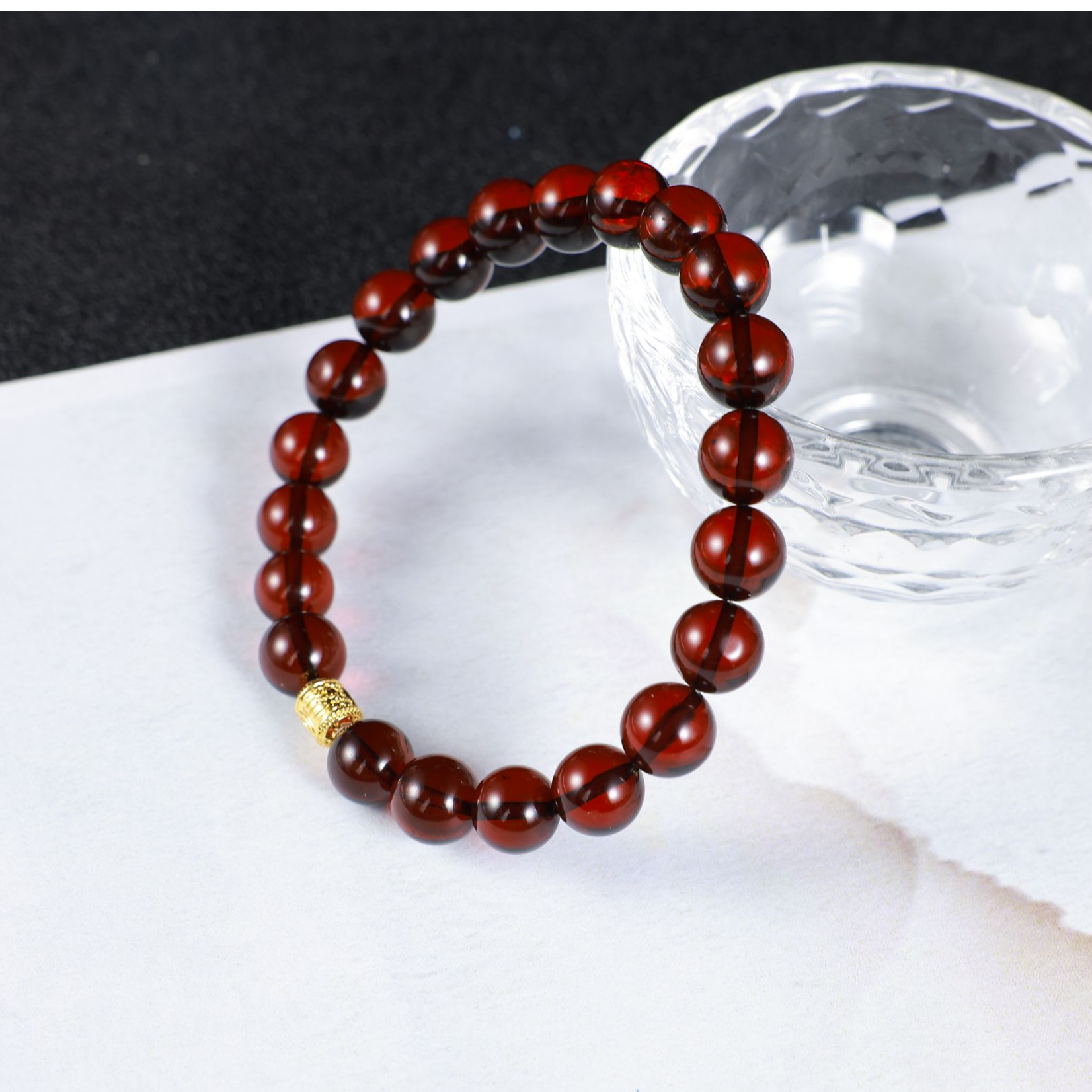 【赤珠蕴华】心如珠宝 18K金 血珀圆珠手串