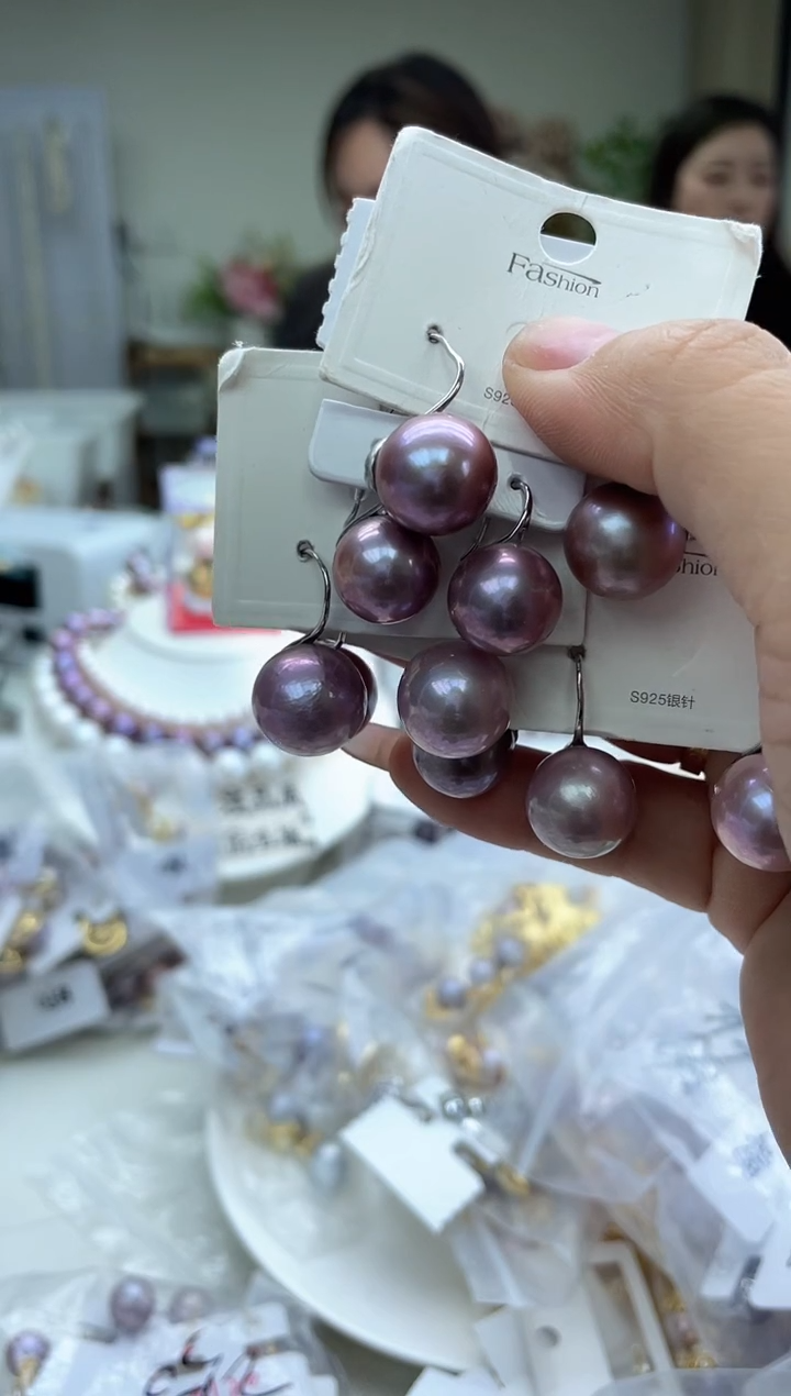 未镶嵌耳饰淡水珍珠紫色系 (多样性发一）