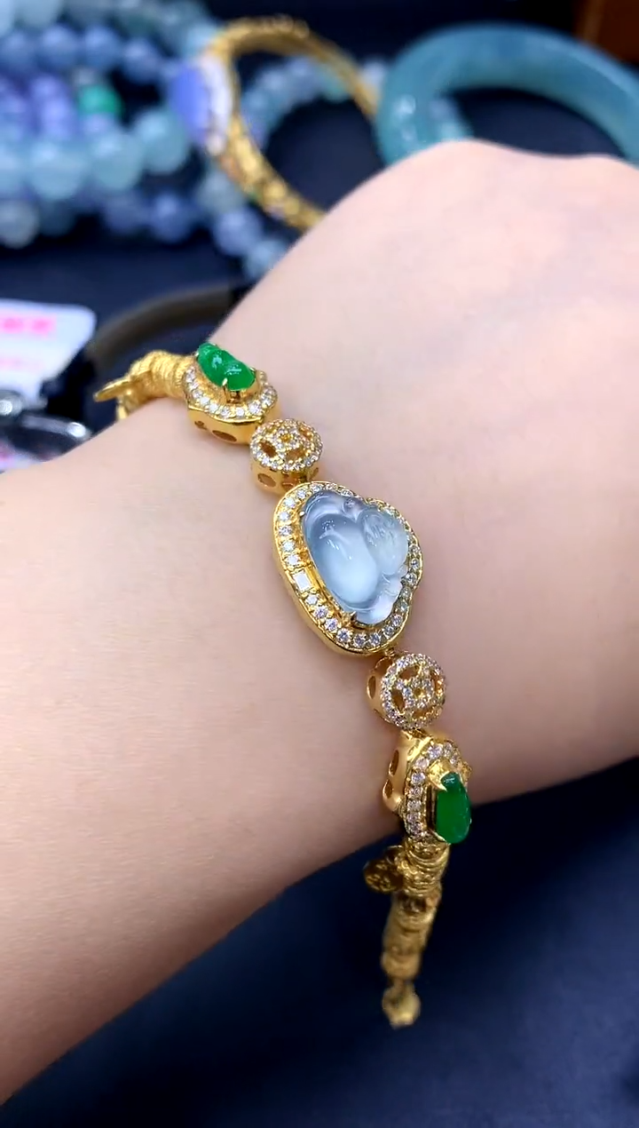 18K金镶嵌手链翡翠408-中国好珍宝