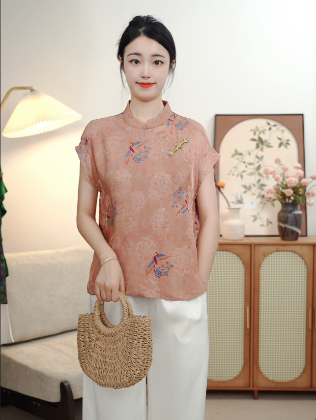 女装薄款中国风提花休闲文艺夏季唐装时尚斜襟上衣