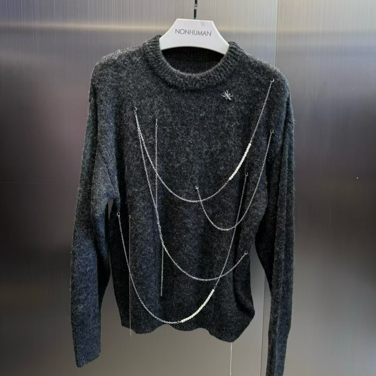 打底黑色女针织拼接针织衫厚款休闲风设计师女装