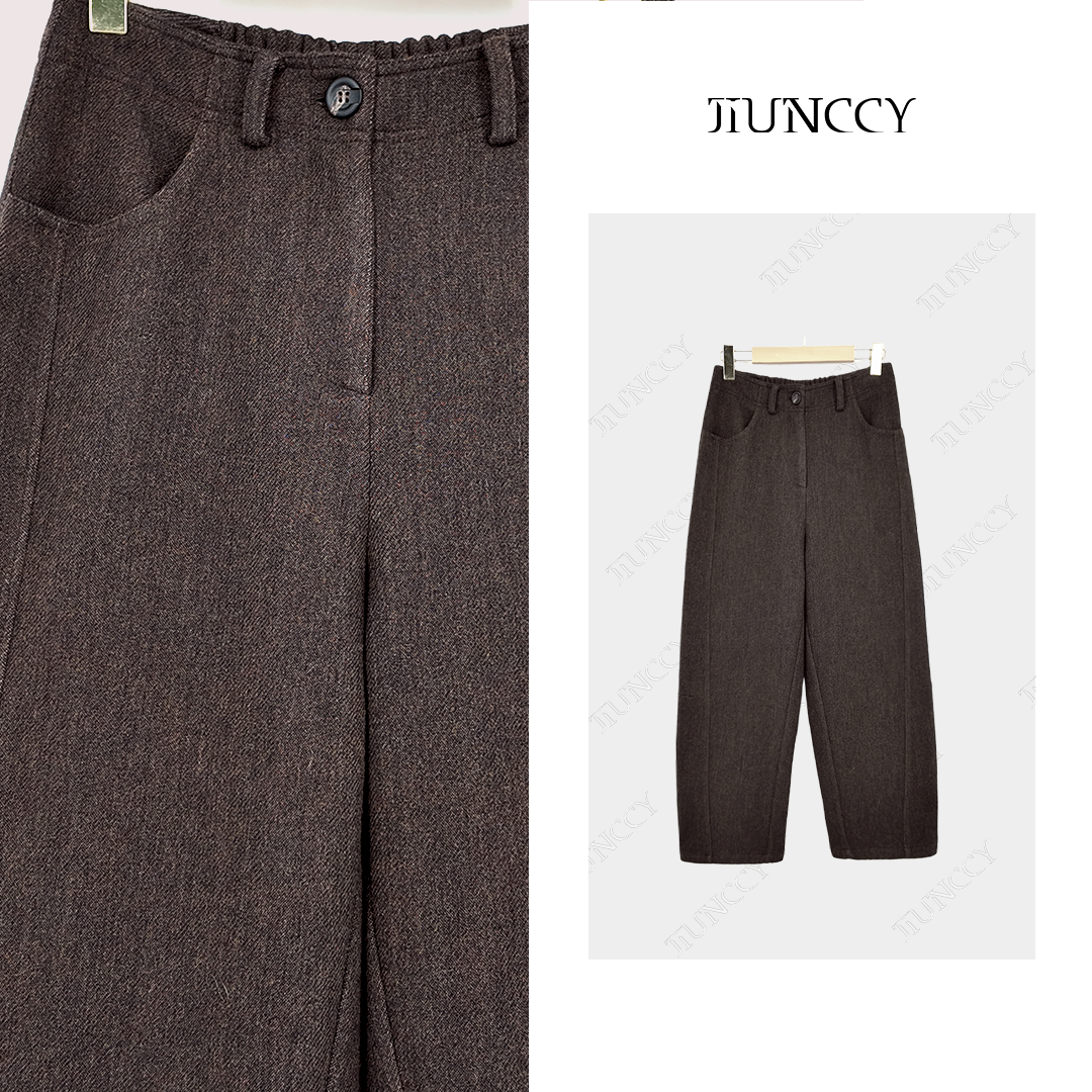 JIUNCCY【港湾】羊毛天丝棉混纺立体剪裁弯刀后松紧九分裤 52YCK065