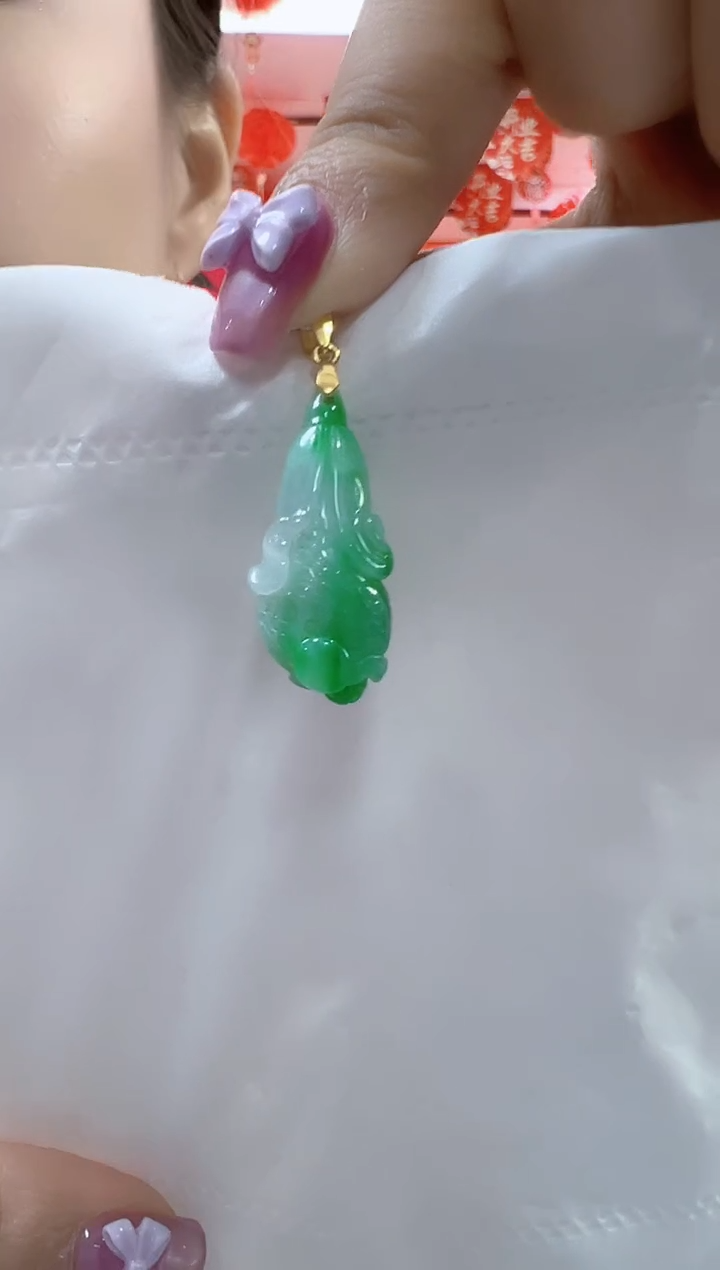 翡翠银S925镶嵌颈饰孤品白菜高27宽13厚7