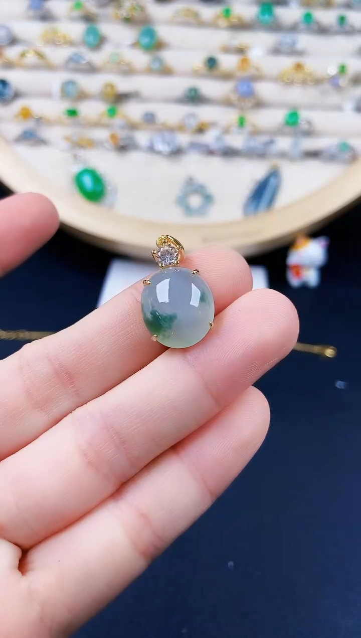 【闪购商品】翡翠银S925镶嵌颈饰66464