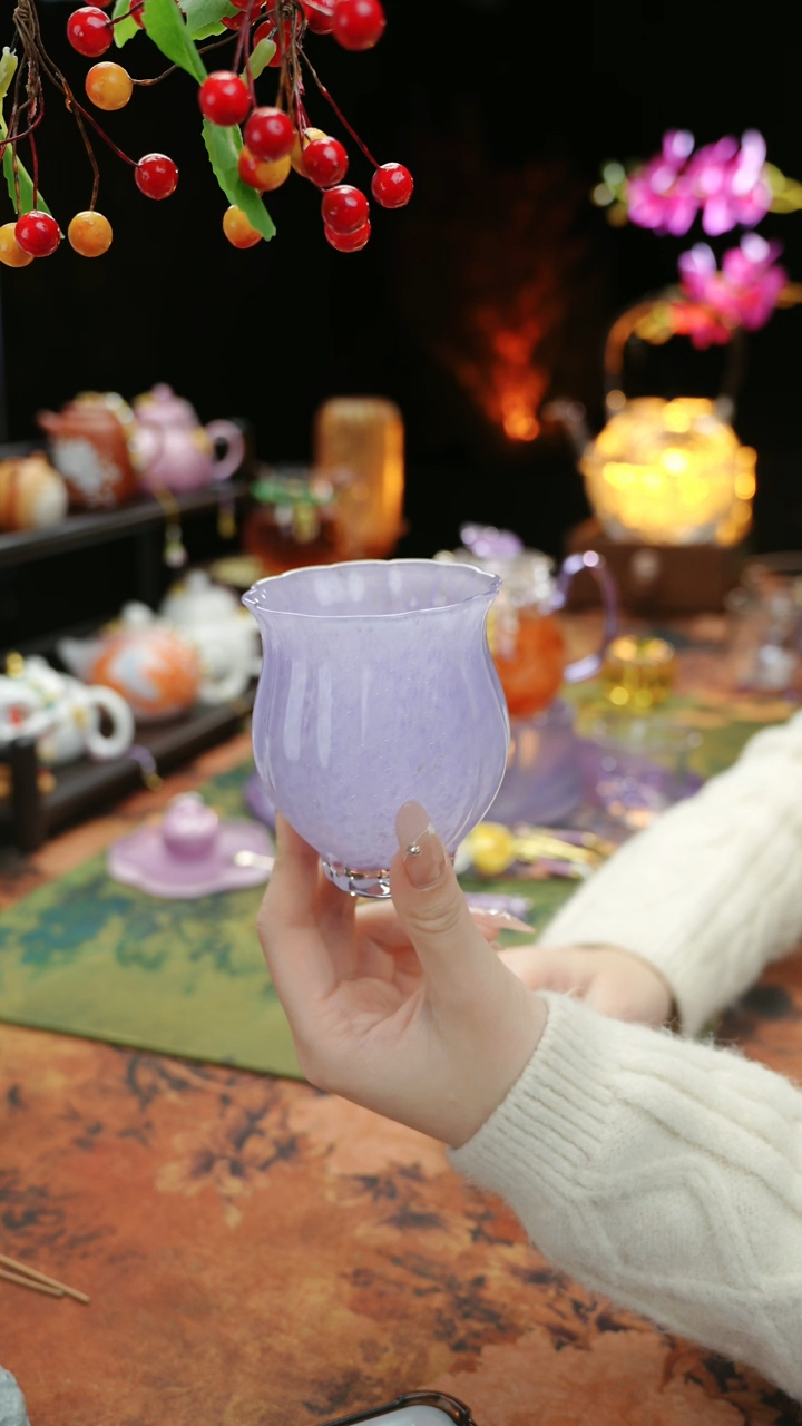 【闪购商品】紫色水晶琉璃水仙主人杯110cc