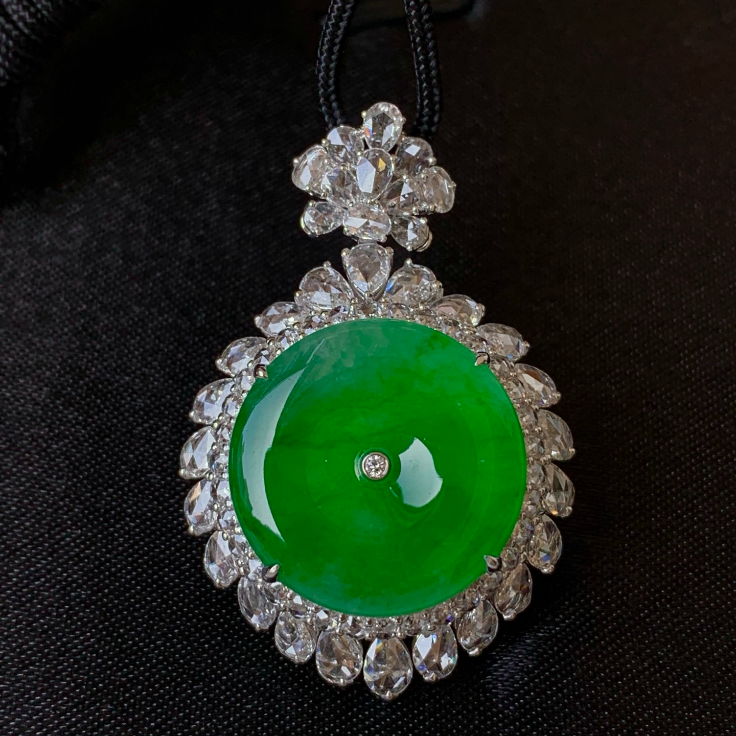 天然翡翠18k金镶嵌平安扣吊坠/不含链时尚复古