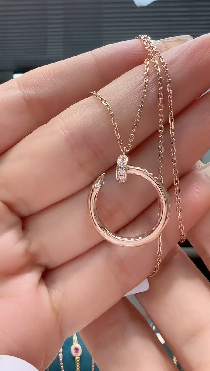 【闪购商品】钻石套链18K金镶嵌镶钻钉子项链K红