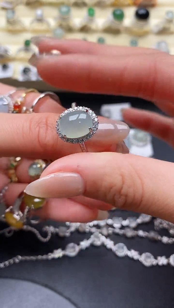 【闪购商品】翡翠戒指银S925镶嵌缅甸翡翠2   3+3