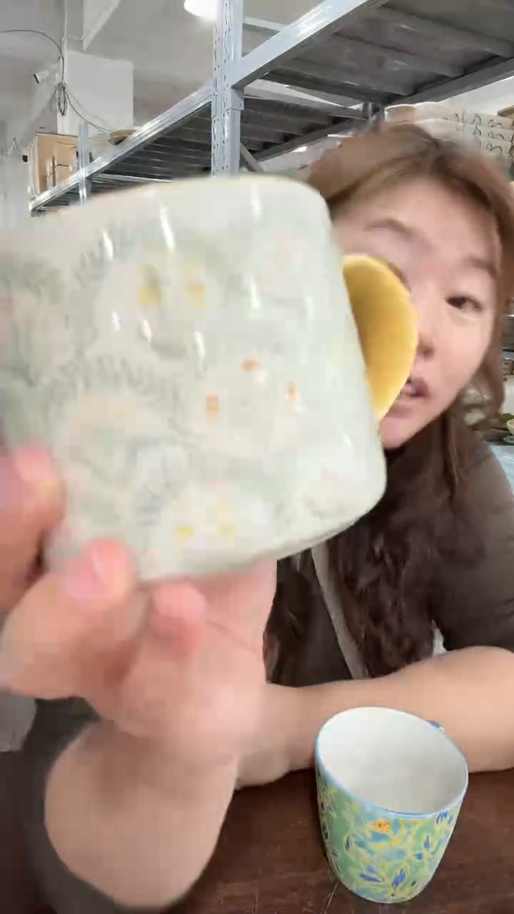 陶瓷出口外贸黄色花花宽把马克杯