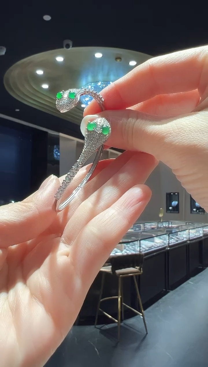 【闪购商品】翡翠手镯银S925镶嵌67】