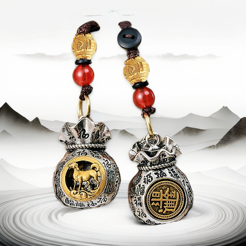 十二生肖日进斗金百福钱袋子可旋转生肖复古氛围感配饰