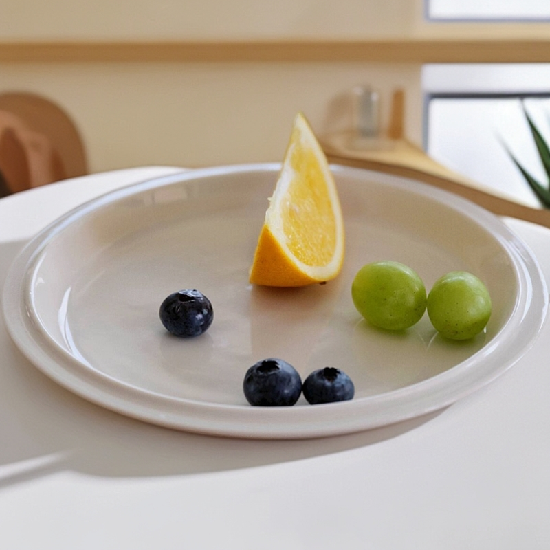 【ZON家】21.5*1.5CM 中号 奶油白线条平盘 简约风 可堆叠 拍一发二