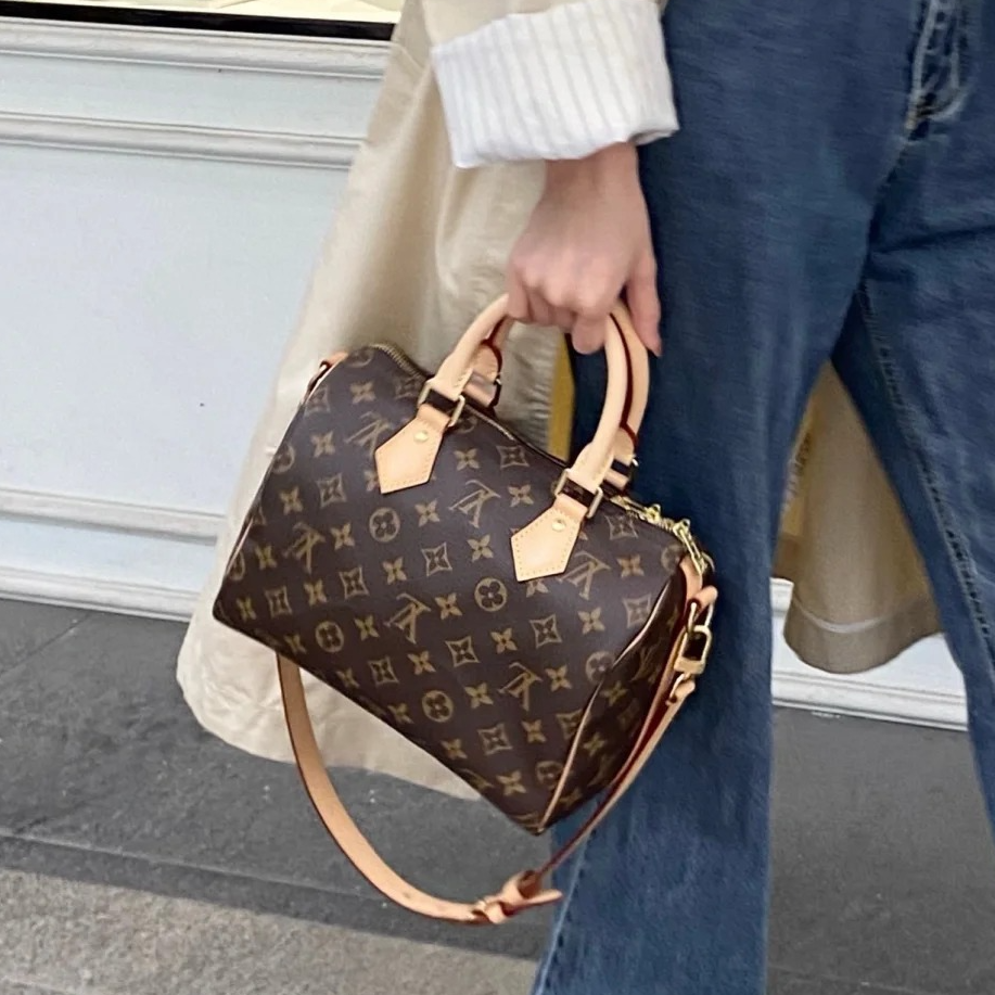 全新未使用 LouisVuitton/路易威登 小花攀攀Speedy 25配肩带芯片