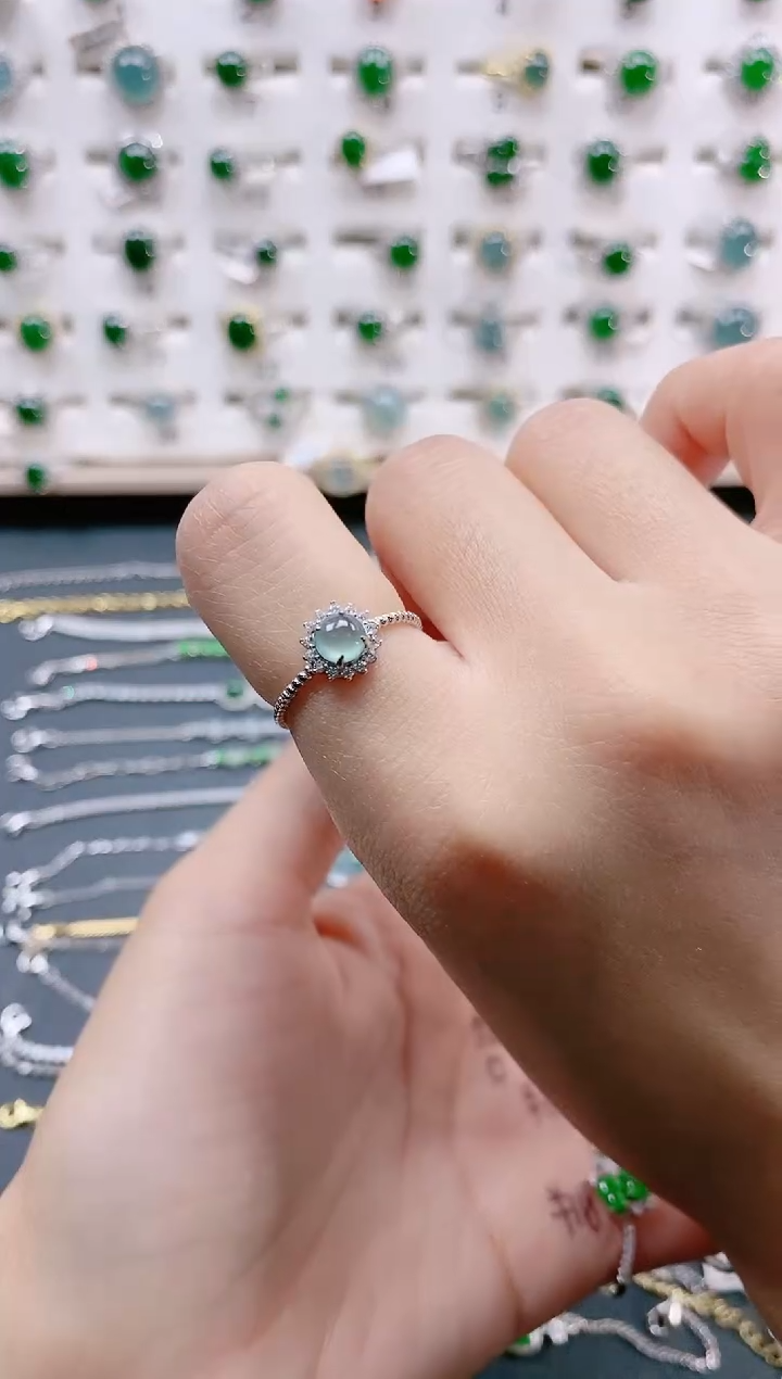 【闪购商品】翡翠戒指银S925镶嵌天然翡翠