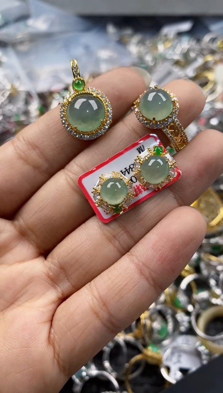 银S925镶嵌戒指翡翠1010---7