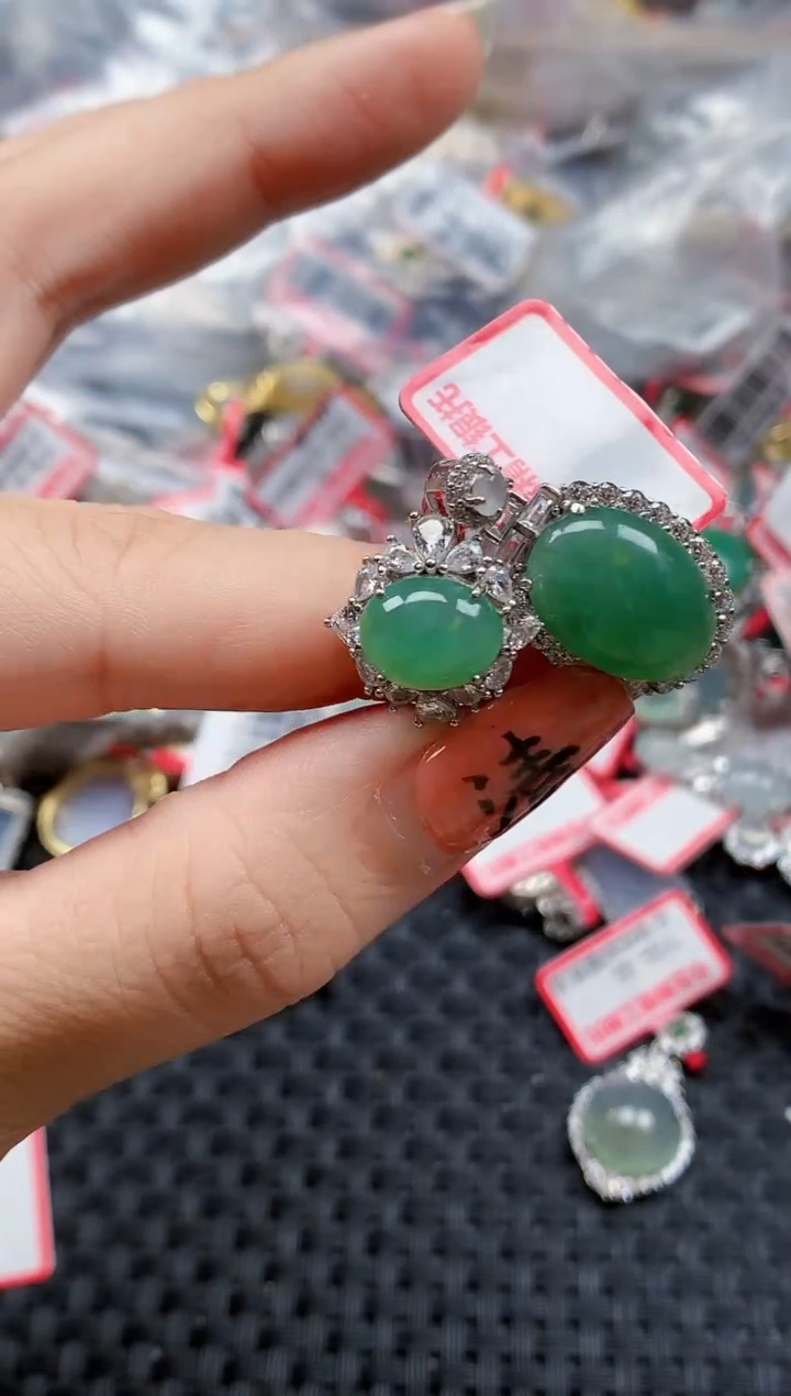 银S925镶嵌戒指翡翠天然A货缅甸翡翠