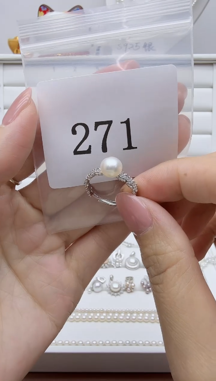 银S925镶嵌戒指淡水珍珠李*宝271