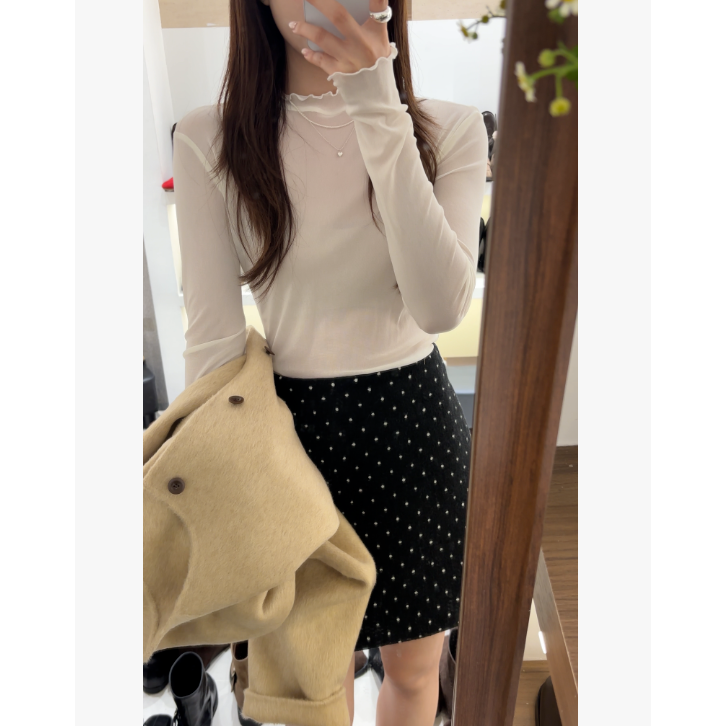 1022#‘爱惨了的质感’软软糯糯的木耳边打底衫