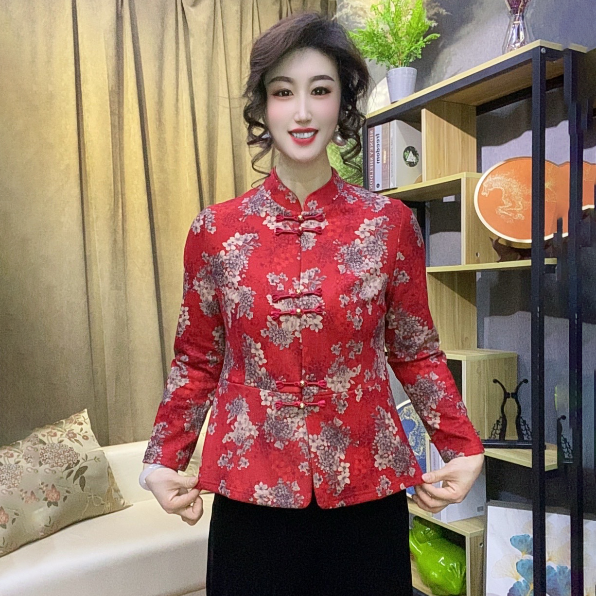 新中式老年人秋冬外套奶奶装盘扣唐装老太太妈妈装加绒上衣打底衫