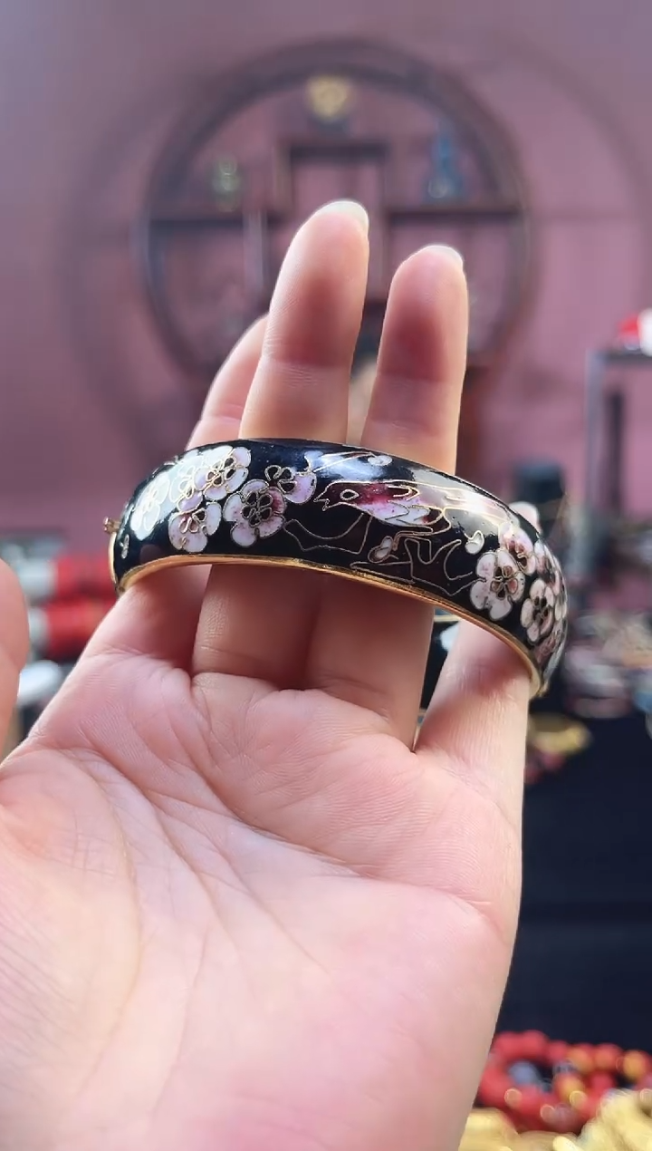 非遗 景泰蓝喜上眉梢开口镯 58-65 黑色