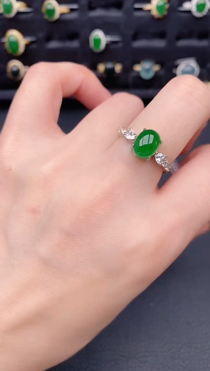 银S925镶嵌戒指翡翠天然a货翡翠264