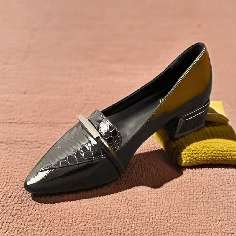 浅口春季休闲风粗跟防水尖头单鞋时尚方扣气质313-57