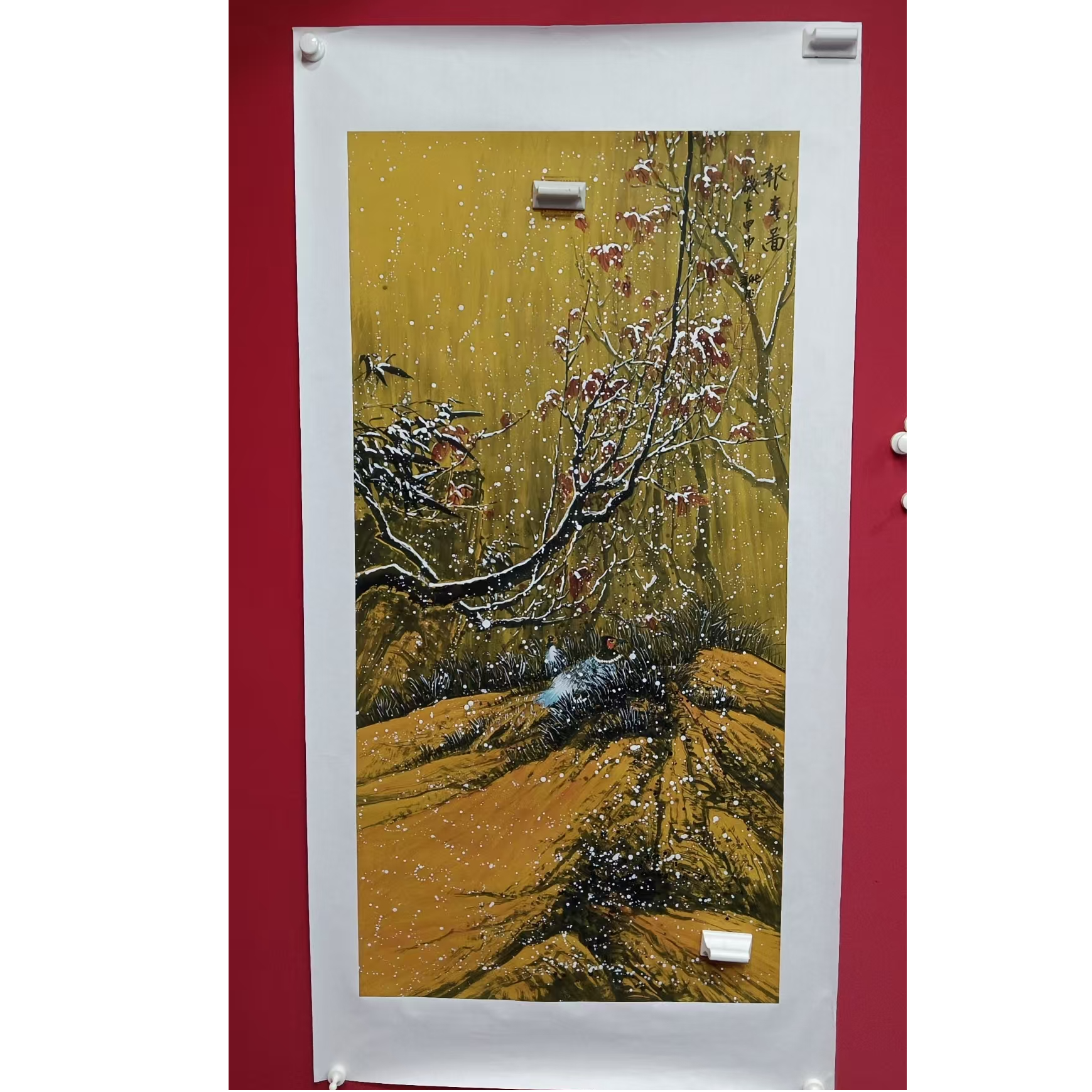 李新社手绘宣纸四尺竖幅报春图-山水画