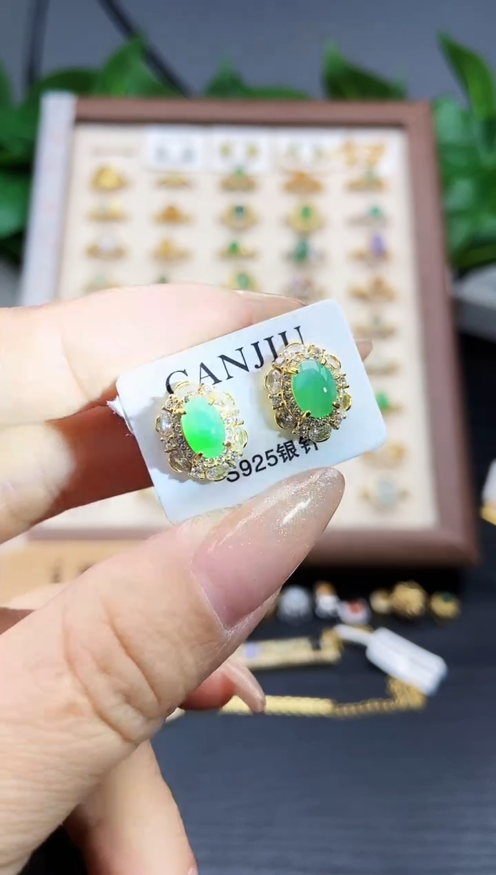 银S925镶嵌翡翠耳饰西****鱼12