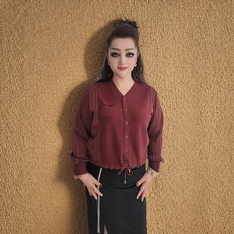 高档v领长袖衬衫女士秋季新款妈妈装大码宽松打底衫薄上衣小衫
